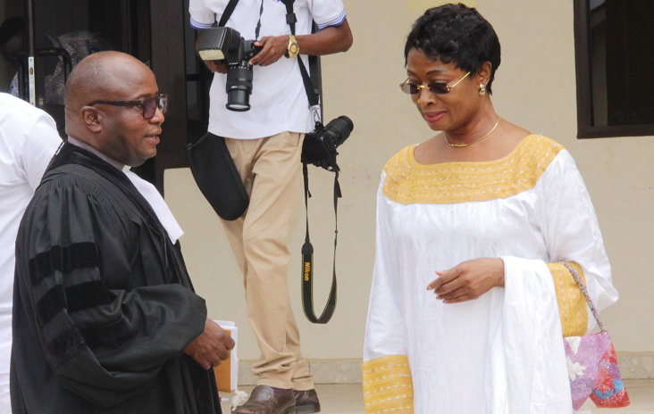 Justice Sophia Akuffo (right), Chief Justice of the Supreme Court and Rev. Dr. Gerald Odonkor (left), District Minister, Presbyterian Church of Ghana, Kaneshie Congregation in an interaction after the thanksgiving service in Accra